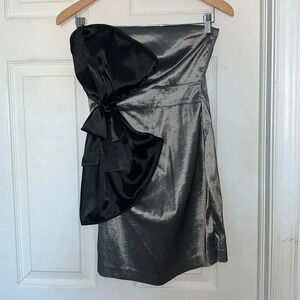 Cray Silver Black Strapless Bow Dress Size M